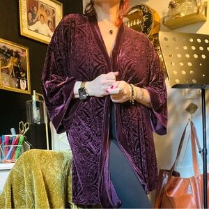 Boho Velvet Like Wine Red Kimono Jacket